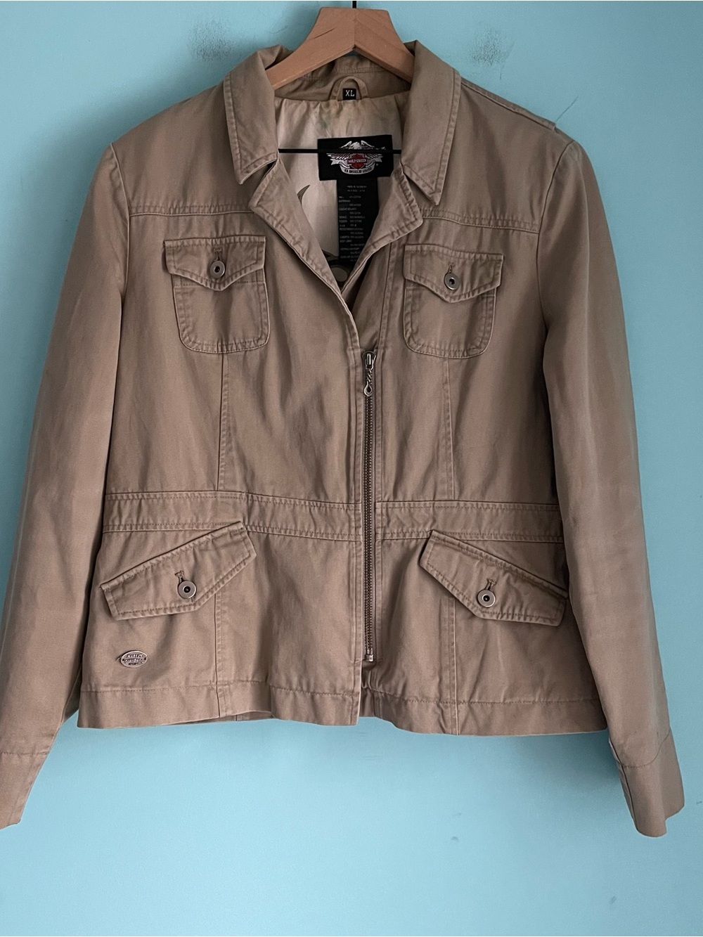 Harley-Davidson Tan Canvas Motorcycle Riding Jacket XL Spring Utility Graphic - Picture 5 of 16